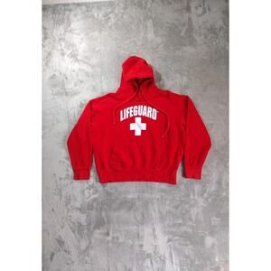 Lifeguard Hoodie Mens L Sweatshirt Red Official Licensed Beach Retro Casual Y2K